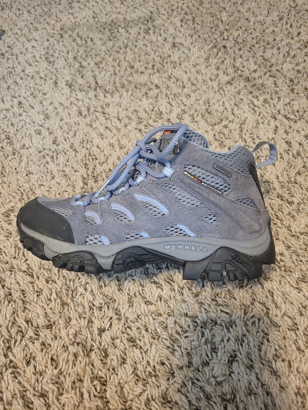 Merrell Moab 2 Waterproof Hiking Boots Gray Periwinkle Women's Size 6 EUC - Picture 2 of 7